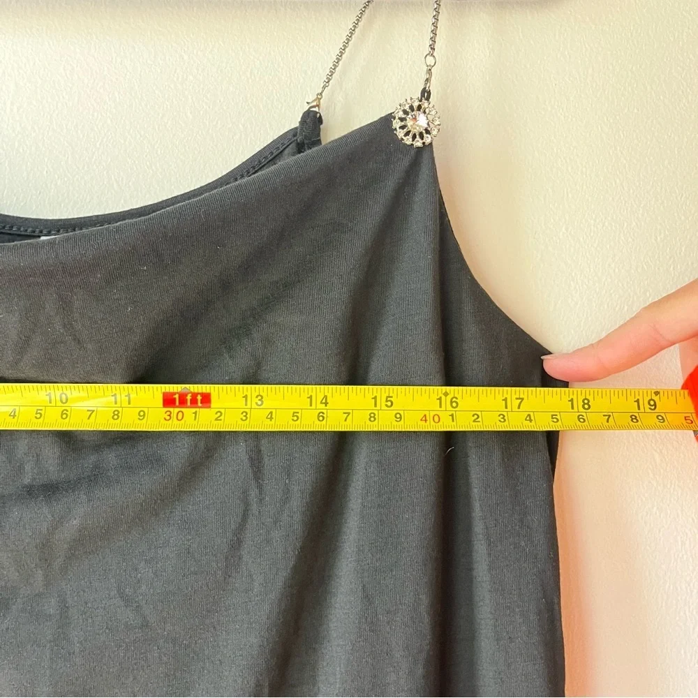 Black Slip Dress L – Rhinestone Chain Strap Midi Cocktail Evening Party Dress - Picture 6 of 7